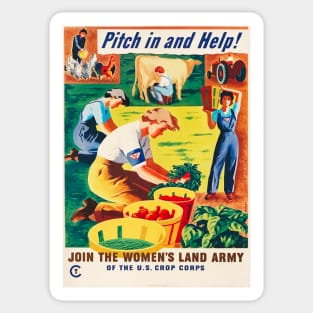 U.S. Crop Corps Women's Land Army Propaganda Poster to "Pitch In And Help!" Sticker